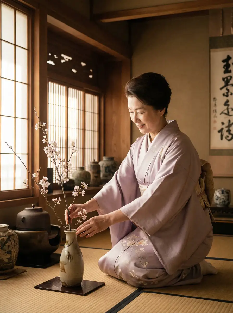 一位优雅的 寸止挑战 - 高清挑战视频 | 经验交流社区 | 最新寸止挑战资讯分享 在和室中插花